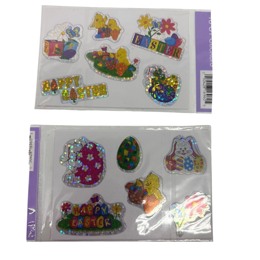 Easter Holographic Prism Sticker Sheets Lot‎ Bunnies Chicks Eggs 4 Sheets